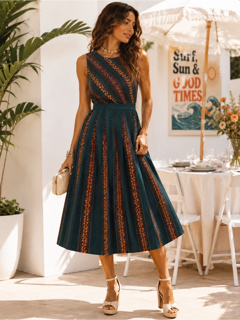 ModCloth Miter of Fact Pleated Floral Midi Dress